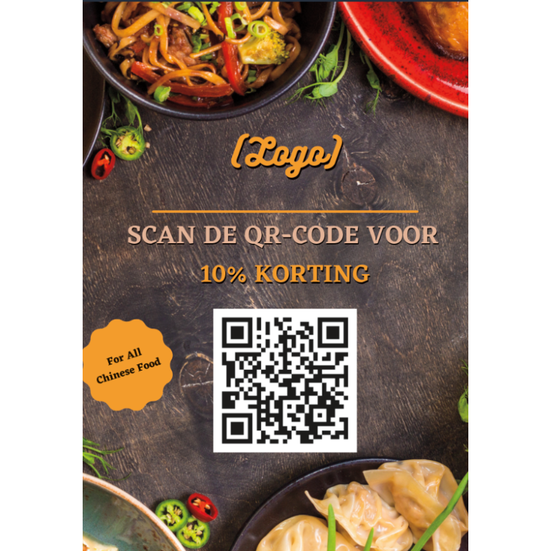 Flyer A5 für chinesisches Essen mit QR-Code für Rabatt, ideal für die Flyererstellung.
